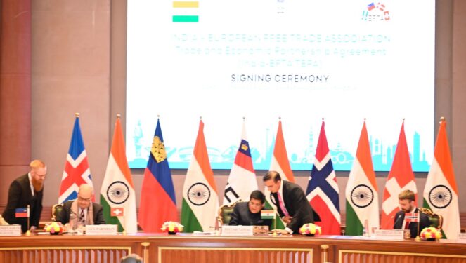भारत – यूरोपियन फ्री ट्रेड एसोसिएशन ने एक व्यापार एवं आर्थिक साझीदारी समझौता पर किए हस्ताक्षर