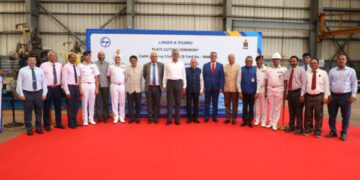 मेसर्स एलएंडटी शिपयार्ड में तीसरे कैडेट प्रशिक्षण जहाज का ‘स्टील कटिंग’ समारोह हुआ
