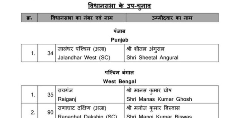 BJP ने विधानसभा उपचुनाव के लिए इन उम्मीदवारों को उतारा मैदान में