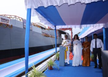 GRSE ने नौसेना के लिए गश्ती पोत ‘संघमित्रा’ का किया जलावतरण